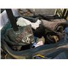 Image 2 : RYOBI ROLLING TOOL BAG FULL OF ASSORTED CLOTHING AND BIN OF ASSORTED BATH TOWELS