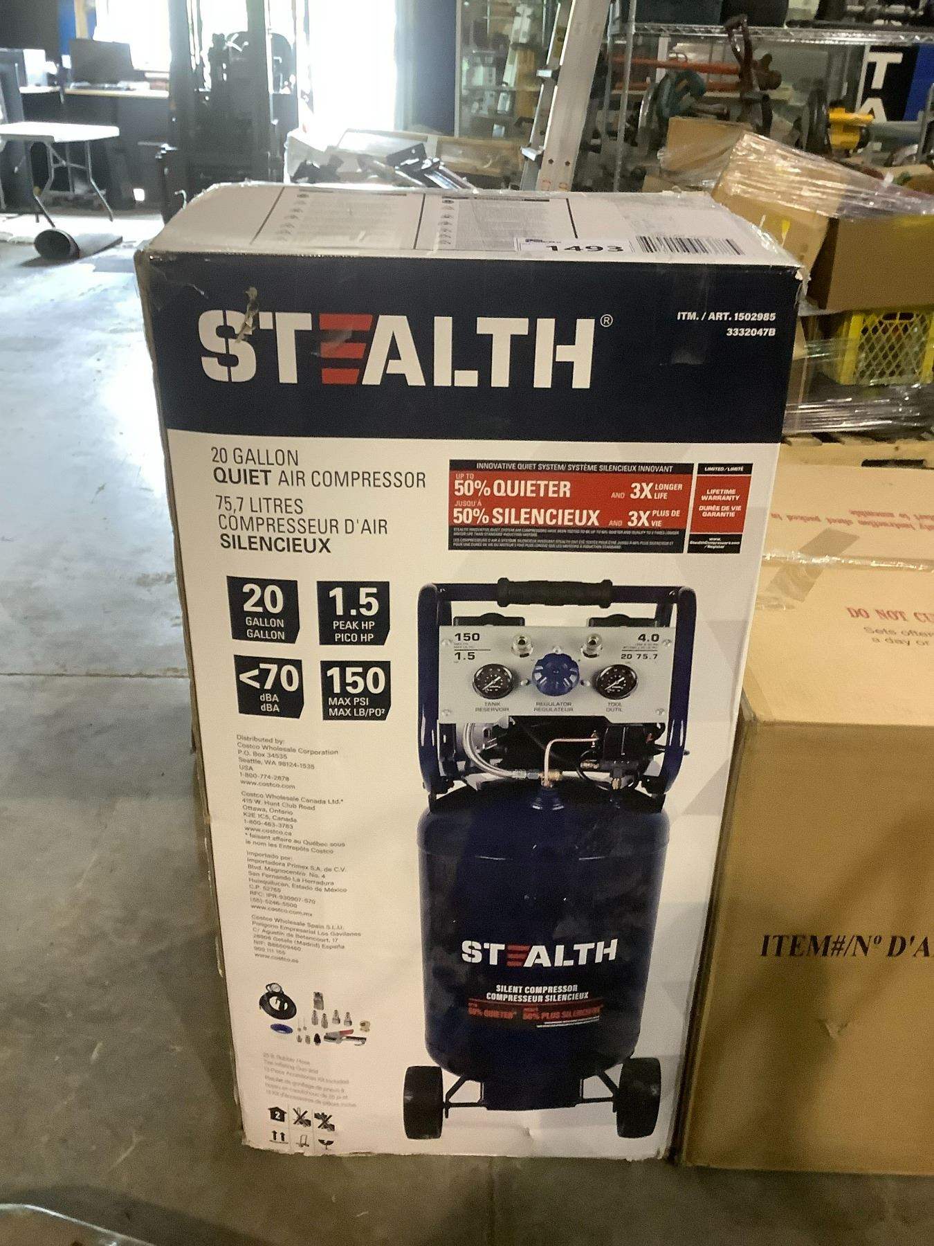 Stealth 2 Gallon Ultra Quiet Air Compressor, 3/4 HP Oil-Free Peak 125
