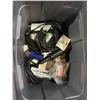 Image 2 : 3 BINS OF ASSORTED, CLEANING SUPPLIES, CORDS, TOOLS AND MORE