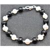 Image 1 : #295-NATURAL BLACK AGATE&FRESH WATER PEARL BRACELE