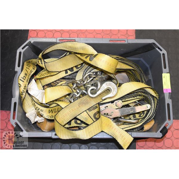 BOX OF 3 RATCHET STRAPS WITH CHAIN & HOOK