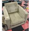 Image 1 : AUTUMN OLIVE TONE FABRIC CHAIR W/ FOOT STOOL