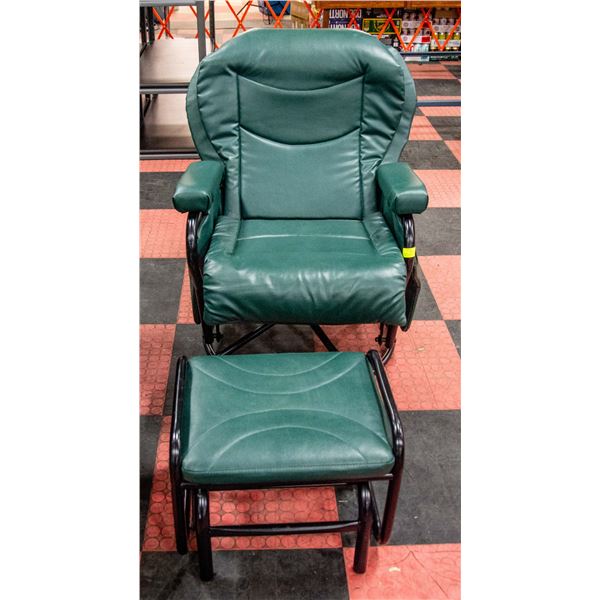 DARK GREEN SWIVEL GLIDER ROCKER CHAIR W/ OTTOMAN