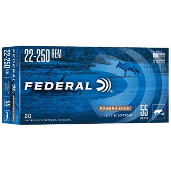 FED PWRSHK 22-250REM 55GR SP - 50 Rds