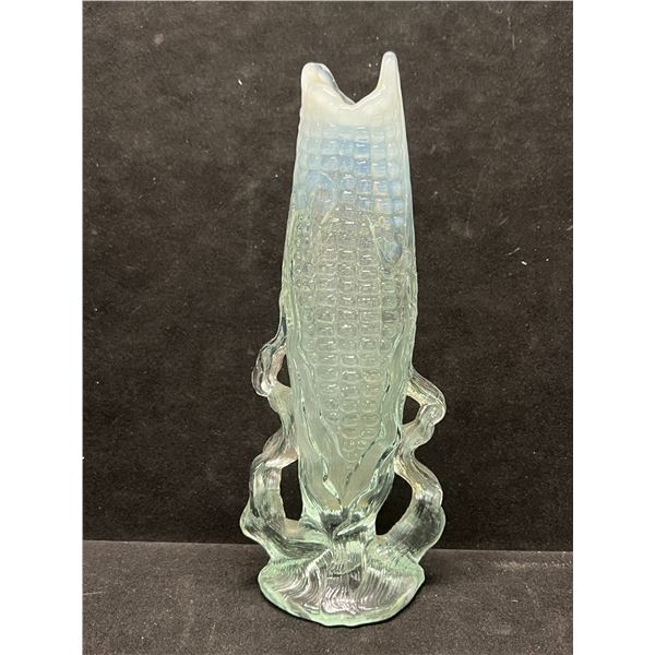 Vintage Figural Corn Cob Vaseline Glass Vase Approx 8"T 3"W