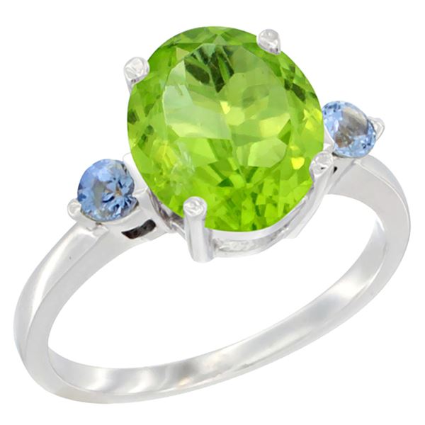 3.02 CTW Peridot & Blue Sapphire Ring 14K White Gold - REF-36H3M