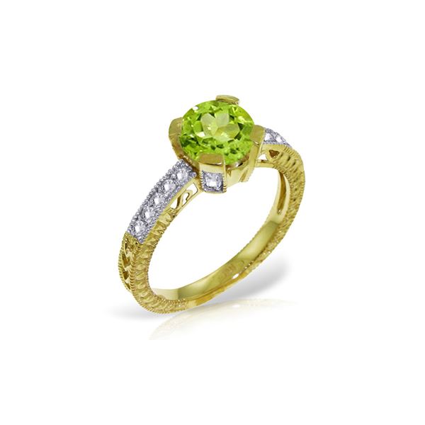 Genuine 1.80 ctw Peridot & Diamond Ring 14KT Yellow Gold - REF-98P3H