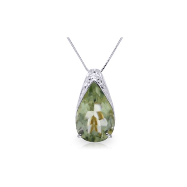 Genuine 5 ctw Green Amethyst Necklace 14KT White Gold - REF-27Z2N