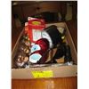 Image 1 : BOX OF MISC. GLASSES, FLASHLIGHT, TAPE, ETC.