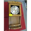 Image 1 : OAK CASED ELECTRIC WALL MOUNT CLOCK WITH SHELF