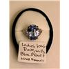 Image 1 : LADIES 10KT RING W/BLUE STONE & 6 SMALL DIAMONDS - SZ 7