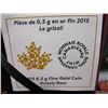 Image 2 : 2015 .999 (TAX EXEMPT) PURE GOLD 25 CENT "GRIZZLY BEAR" COIN