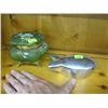 Image 1 : ALUMINUM FISH CONTAINER & SMALL LIDDED GLASS CONTAINER