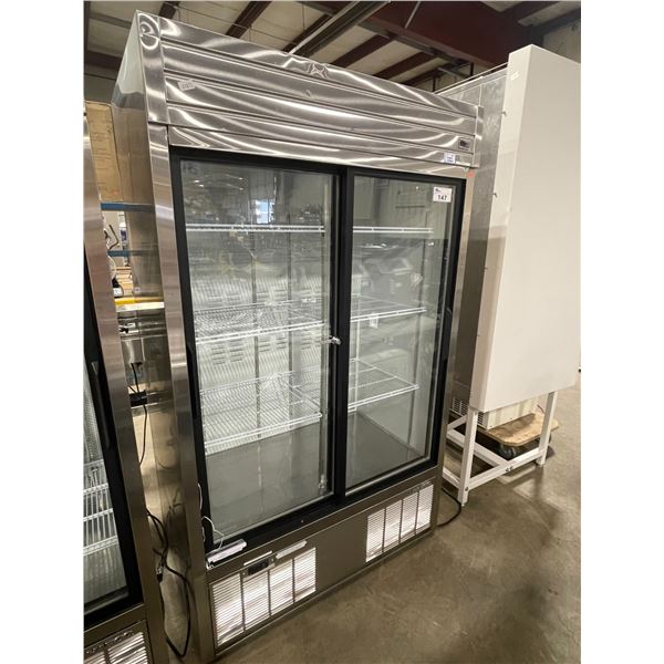 HABCO SE42SXG DEPENDABLE SERIES STAINLESS STEEL COMMERCIAL GLASS FRONT 2 DOOR MOBILE COOLER