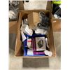 Image 2 : BOX OF ASSORTED FIRST-AID SUPPLIES INCLUDING ASSORTED BANDAGES, SALINE, TRIANGLE BANDAGES, AND