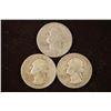 3-WASHINGTON SILVER QUARTERS: 1943, 1945 & 1948-S