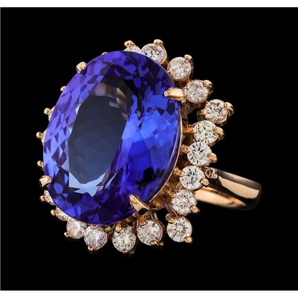 14.54 ctw Tanzanite and Diamond Ring - 14KT Rose Gold