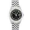 Image 2 : Rolex Mens Stainless Steel Black Diamond Lugs & Pyramid Bezel Datejust Wristwatc