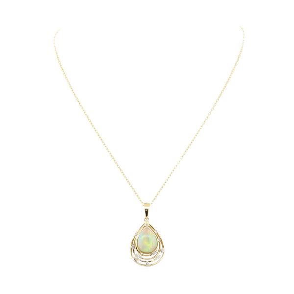 5.59 ctw Opal and Diamond Pendant - 14KT Yellow Gold