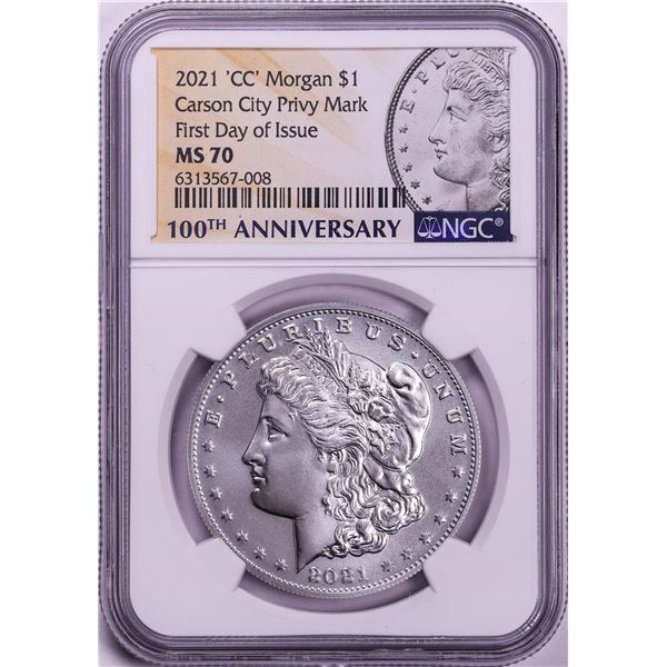 2021-CC $1 Morgan Silver Dollar Coin Privy Mint NGC MS70 First Day of Issue