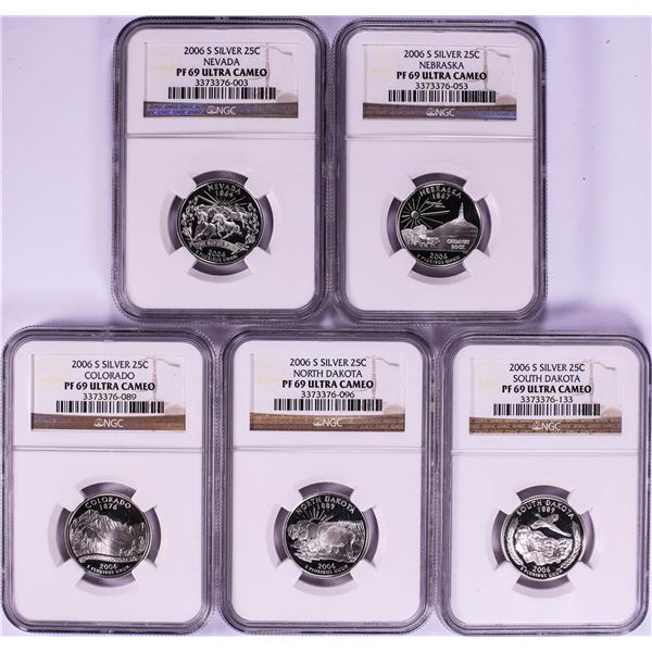 Set of (5) 2006-S Silver Proof State Quarter Coins NGC PF69 Ultra Cameo