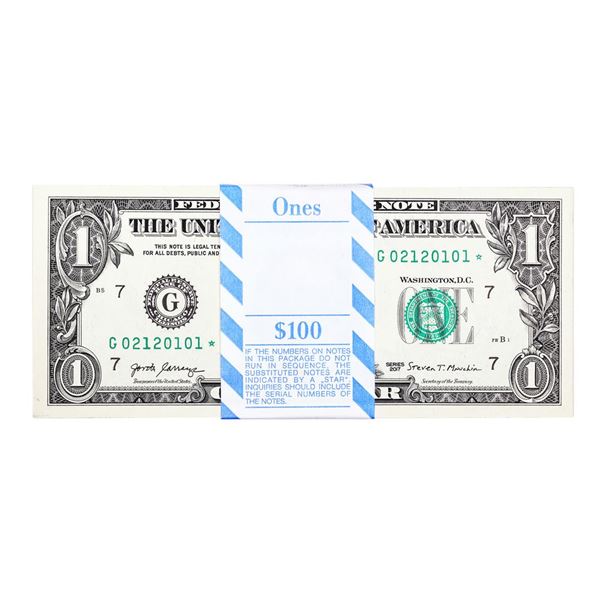 Pack of (100) Consecutive 2017 $1 Federal Reserve STAR Notes Chicago