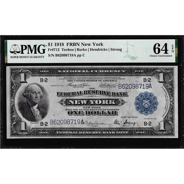 1918 $1 Federal Reserve Bank Note New York Fr.712 PMG Choice Uncirculated 64EPQ