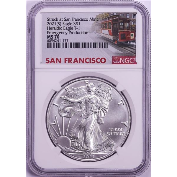 2021(S) Type 1 $1 Heraldic American Silver Eagle Coin NGC MS70 Emergency Issue