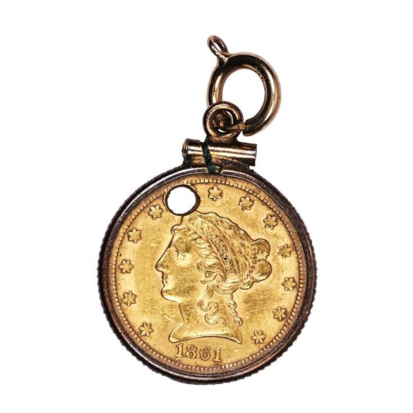 1861 $2 1/2 Liberty Head Quarter Eagle Gold Coin Pendant