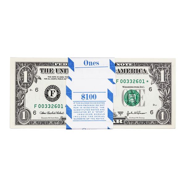 Pack of (100) Consecutive 2003A $1 Federal Reserve STAR Notes Atlanta