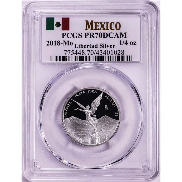2018-Mo Mexico Proof 1/4 oz Silver Libertad Coin PCGS PR70DCAM