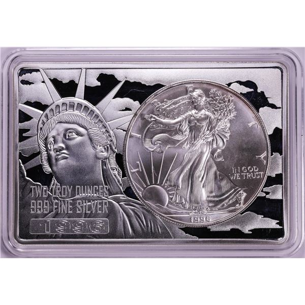 1996 $1 American Silver Eagle Coin & 2oz Silver Bar Set