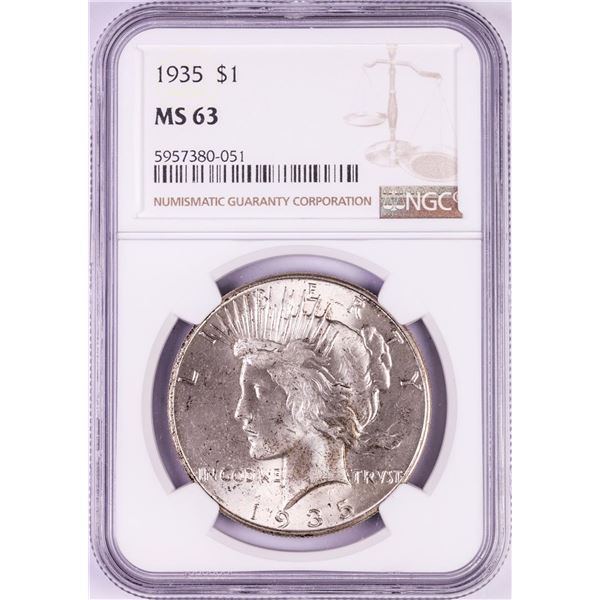 1935 $1 Peace Silver Dollar Coin NGC MS63