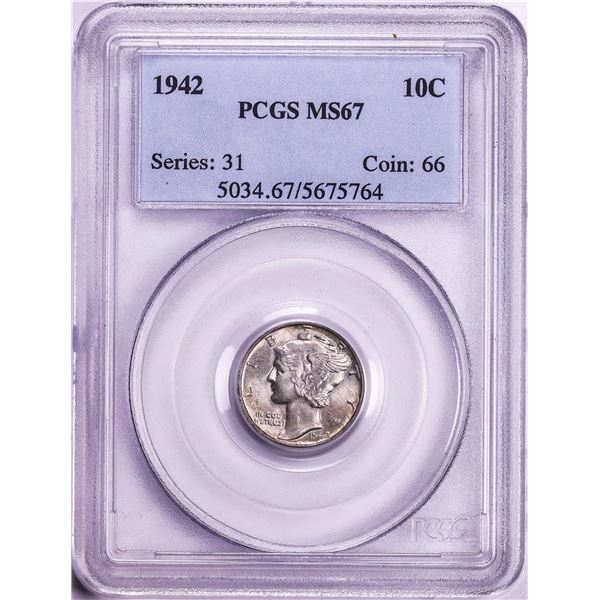 1942 Mercury Dime Coin PCGS MS67