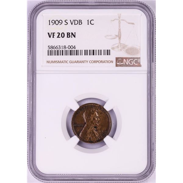 1909-S VDB Lincoln Wheat Cent Coin NGC VF20BN