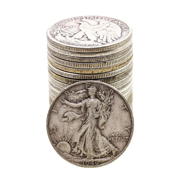 Roll of (20) Assorted Date Walking Liberty Half Dollar Coins Circulated