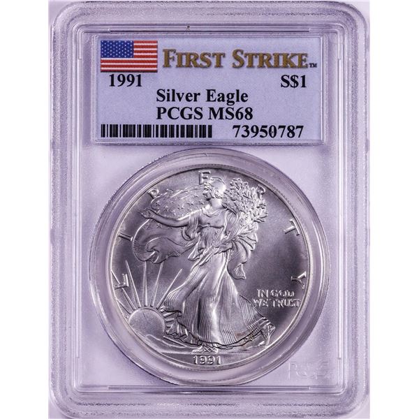 1991 $1 American Silver Eagle Coin PCGS MS68 First Strike