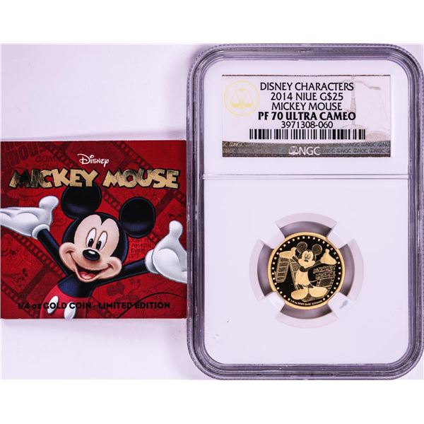 2014 $25 Proof Niue Disney Mickey Gold Coin NGC PF70 Ultra Cameo