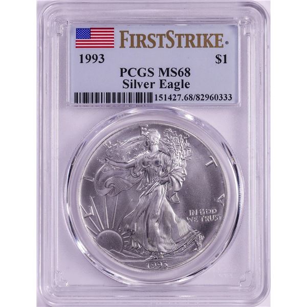 1993 $1 American Silver Eagle Coin PCGS MS68 First Strike