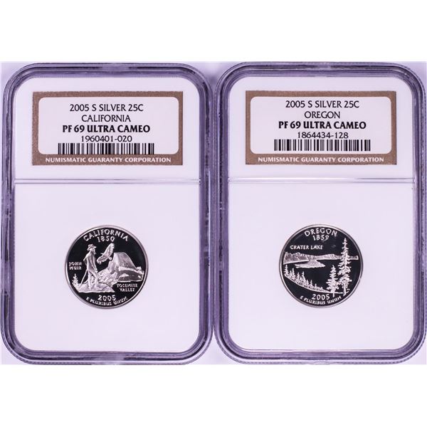 Lot of (2) 2005-S Proof Silver State Quarter Coins NGC PF69 Ultra Cameo