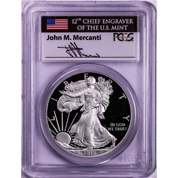 2015-W $1 Proof American Silver Eagle Coin PCGS PR70DCAM FDOI Mercanti Signature