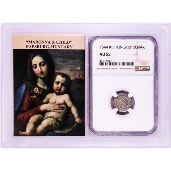 1544 KB Hungary Denar 'Madonna and Child' Coin NGC AU55 w/ Story Box
