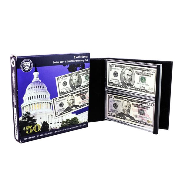 Evolutions Series 2001 & 2004 $50 Federal Reserve Note Matching Serial Number Set