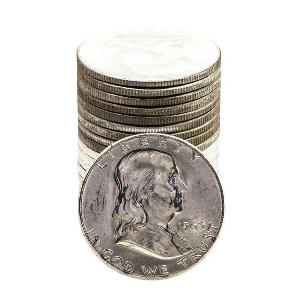 Roll of (20) Brilliant Uncirculated 1963 Franklin Half Dollar Coins