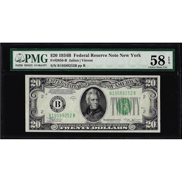 1934B $20 Federal Reserve Note New York Fr.2056-B PMG Choice About Uncirculated 58EPQ