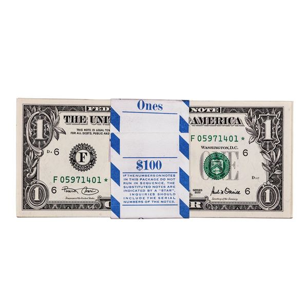 Pack of (100) Consecutive 2001 $1 Federal Reserve STAR Notes Atlanta