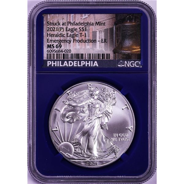 2021-(P) Type 1 $1 American Silver Eagle Coin NGC MS69 Early Release Emergency Issue