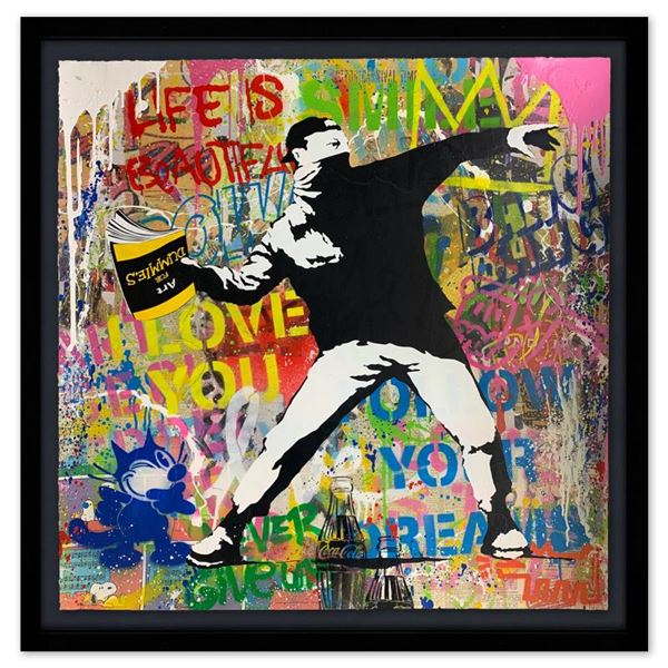 Mr Brainwash Original "Banksy Thrower" Original Mixed Media On Paper