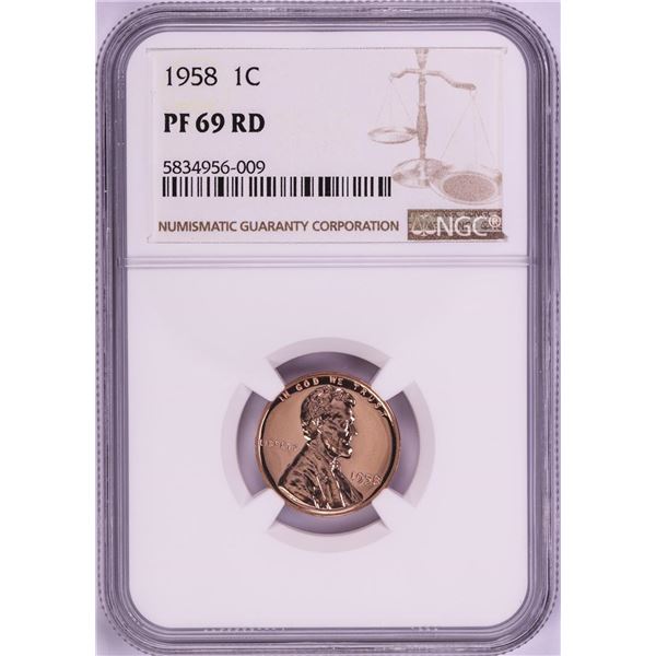 1958 Proof Lincoln Wheat Cent Coin NGC PF69RD