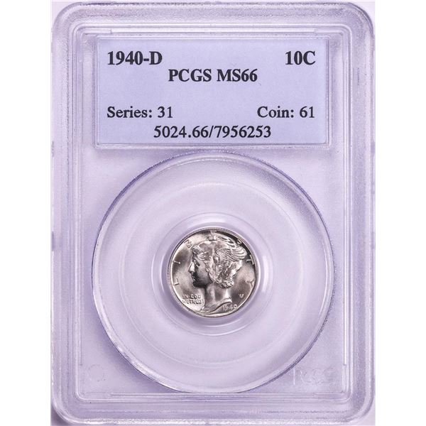 1940-D Mercury Dime Coin PCGS MS66